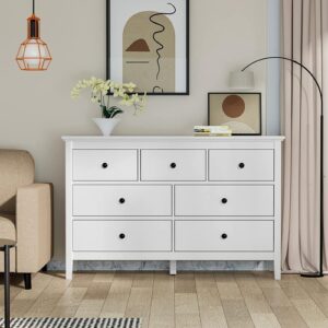 white 7 drawer modern dresser with solid wood legs
