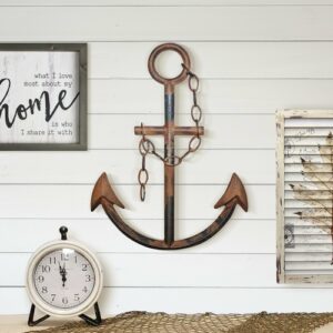 rustic navy anchor wall decor, 16"